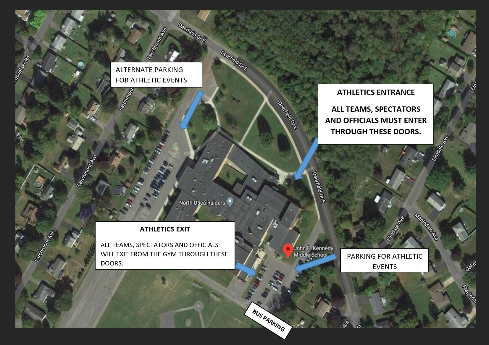 Mapa visual del aparcamiento en JFK Middle School